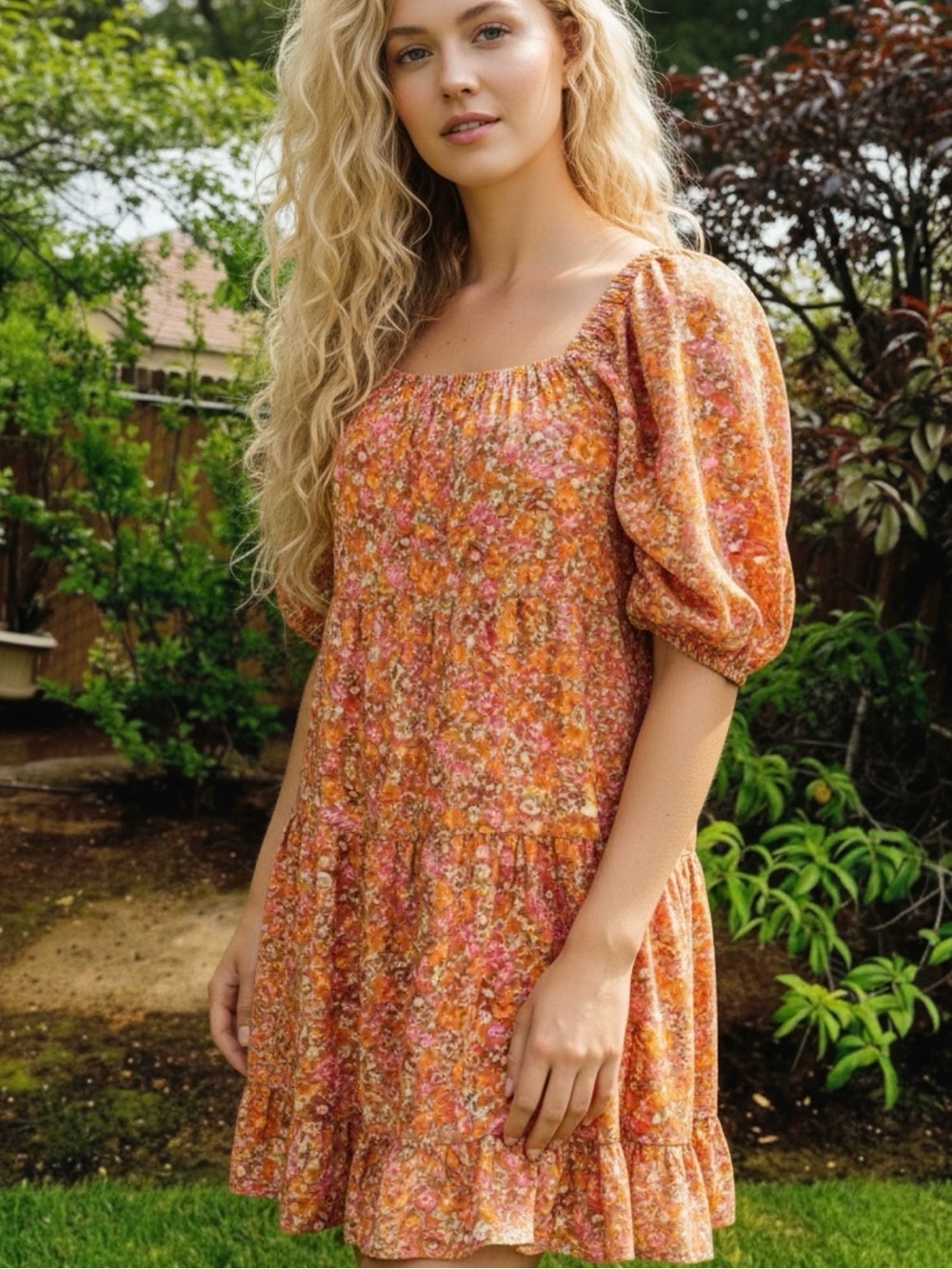 WILD FABLE- 100% cotton Floral Puff Sleeve Dress